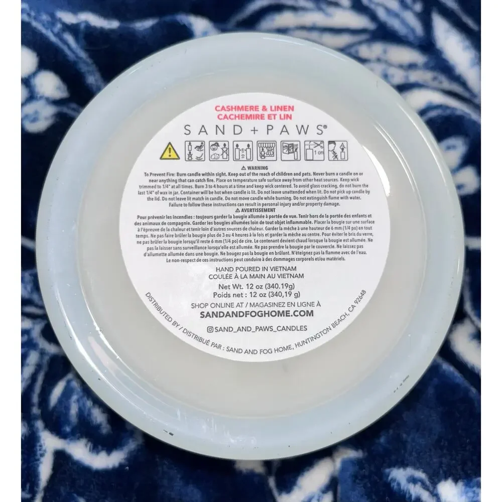 NEW! Sand + Paws Cashmere & Linen 12 oz Scented Candle